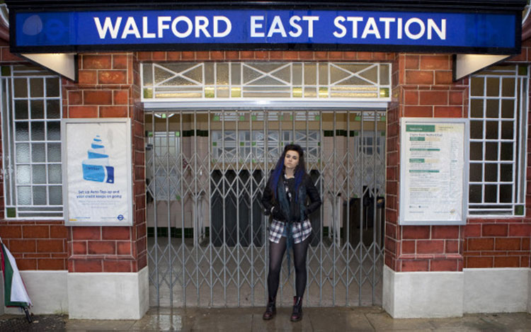 In front of the famous Walford East tube station on the EastEnders set