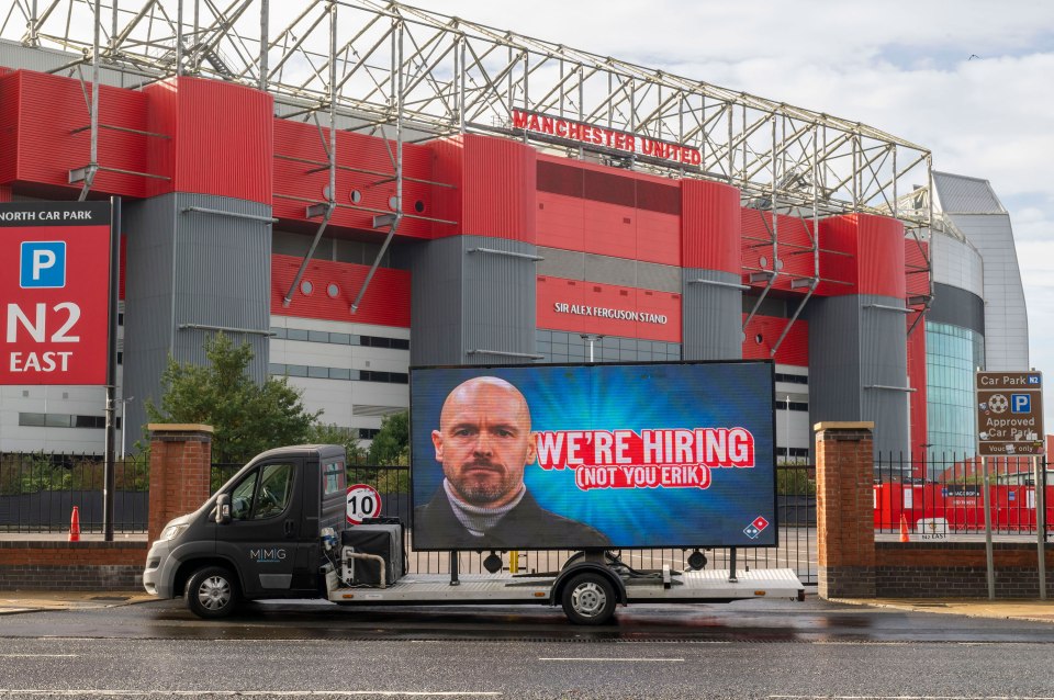 Domino's have brutally trolled Erik ten Hag with a van outside Old Trafford