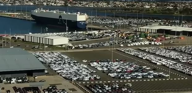 The Tesla 'car graveyard' at Australia's Port of Melbourne