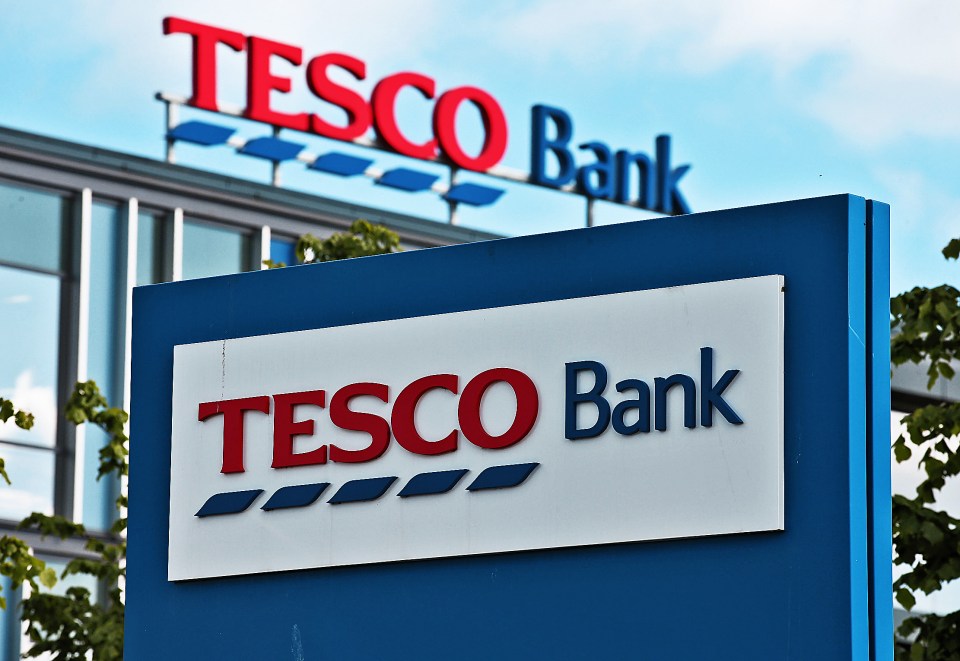 a tesco bank sign in front of a building