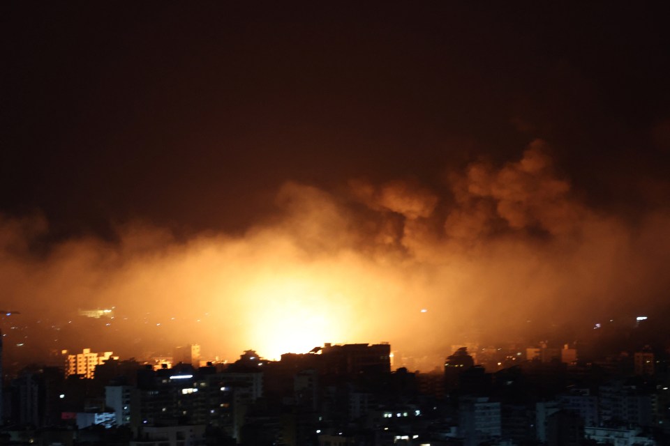 Fire and smoke rise over Beirut’s southern suburbs after a strike on Wednesday