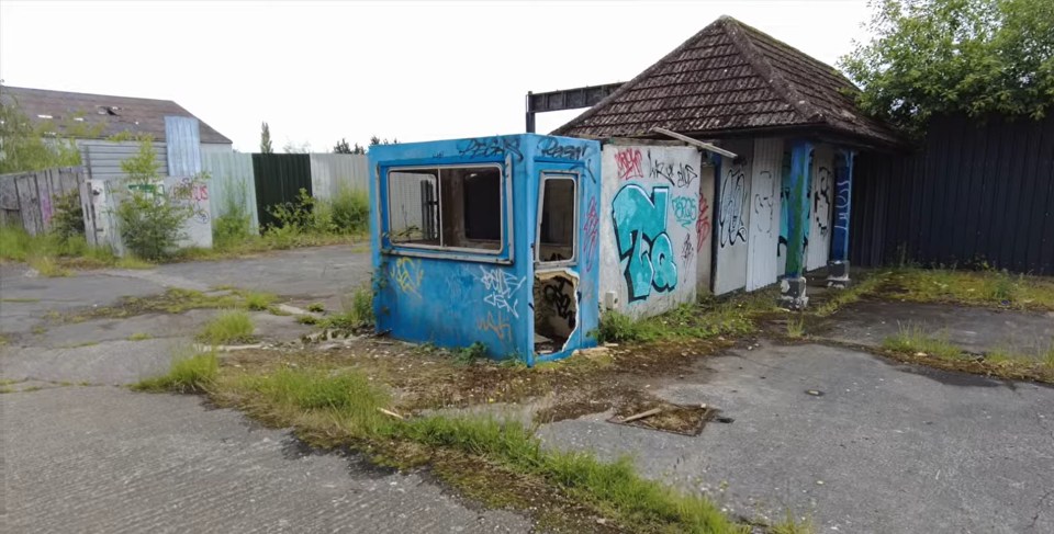 A destroyed booth on the site