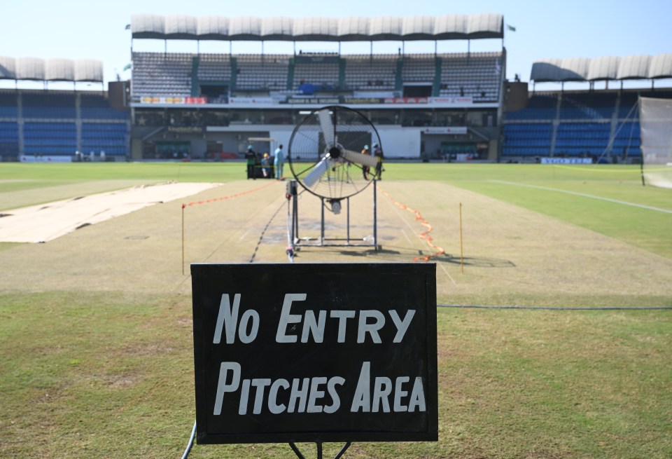 The pitch was cordoned off and fans were used to dry it out