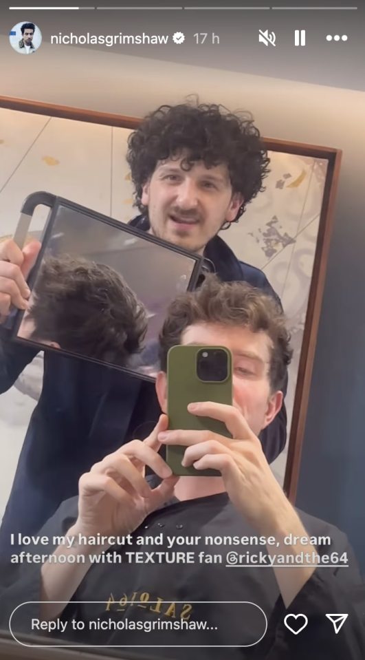 a man taking a picture of himself in a mirror with the name nicholasgrimshaw at the top