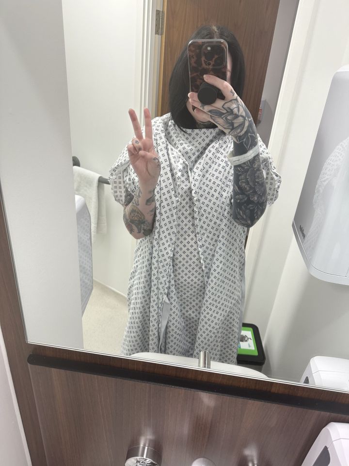 Lauren in hospital before getting Botox injected in her throat to ease her symptoms