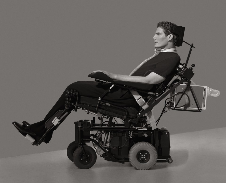 Wheelchair-bound Christopher poses for fashion photographer Herb Ritts in 1996