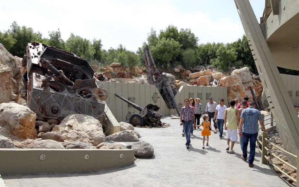 Hezbollah Museum ‘Hezbollahland’ in Mleeta, Lebanon, pic shows families walking around the museum park