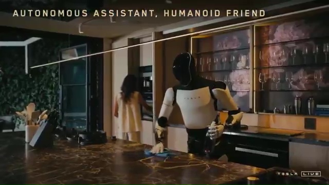 Musk's robot cleaning the kitchen counter