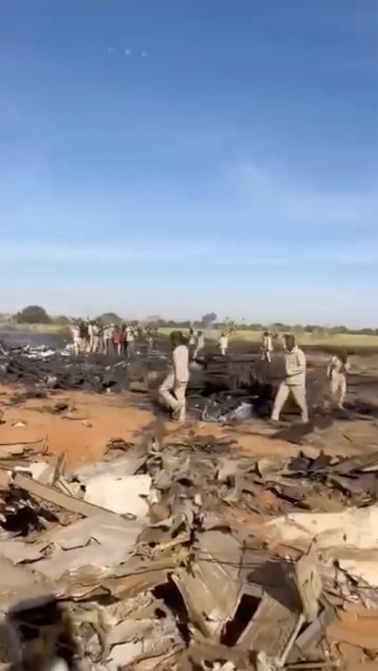 RSF soldiers inspected the wreckage following the strike