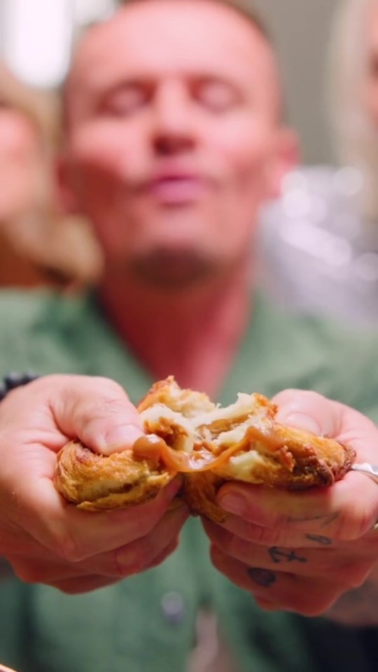 The group appeared to be enjoying the filming, as Jon tucked into a delicious pastry