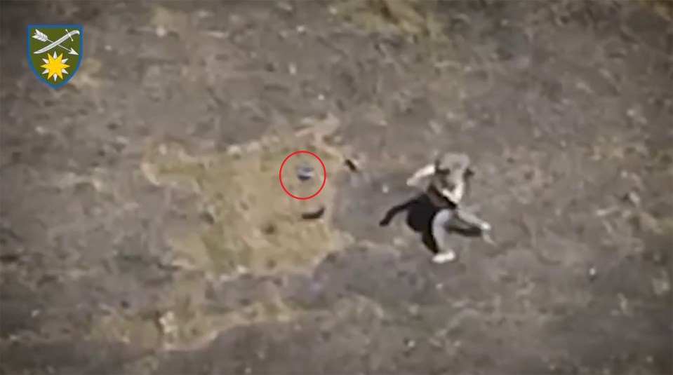 Meanwhile a Russian soldier was filmed throwing his gun at a drone in a separate incident