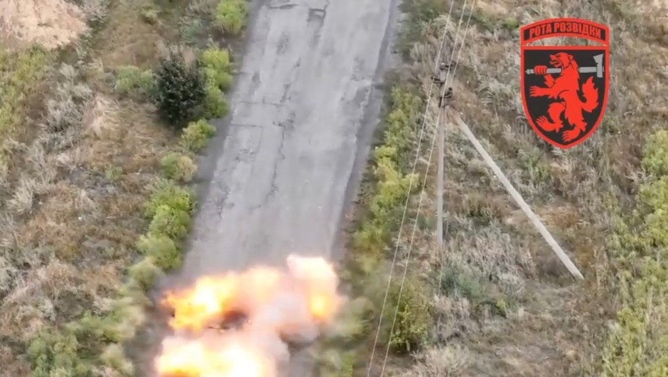 The drone - which was rigged with explosives - exploded moments later, killing the Russian soldier