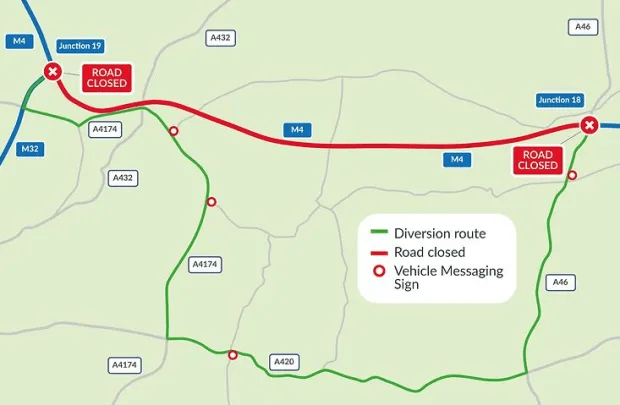 a map showing the diversion route and road closed