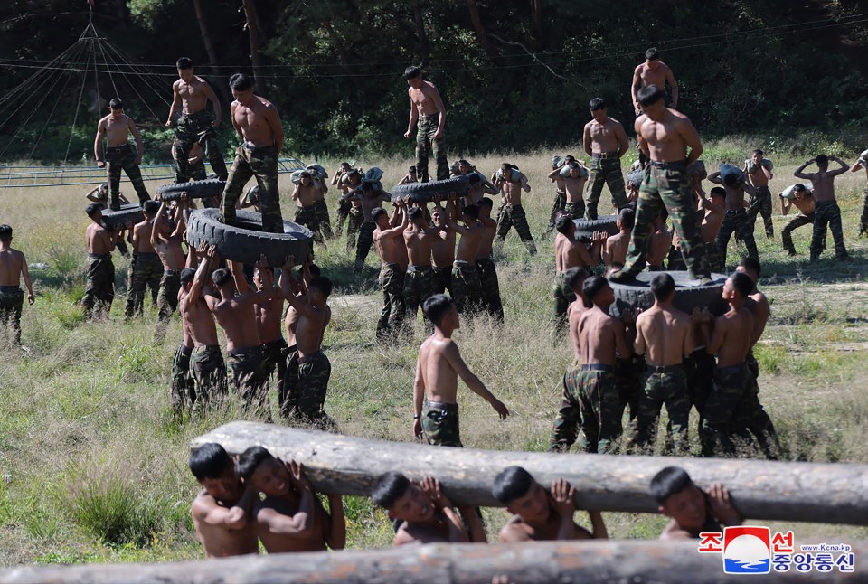 North Korean troops taking part in training at a base of the Korean People’s Army’s special operations forces at an undisclosed location in North Korea