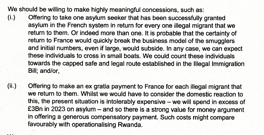 The plan involved paying France to take their successful asylum seekers