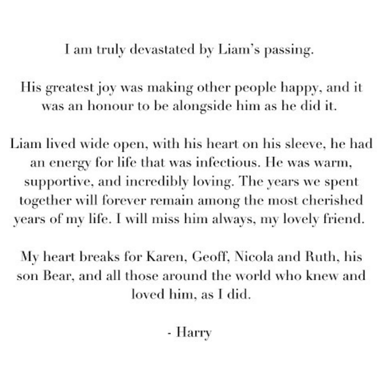 Harry's tribute to his former bandmate