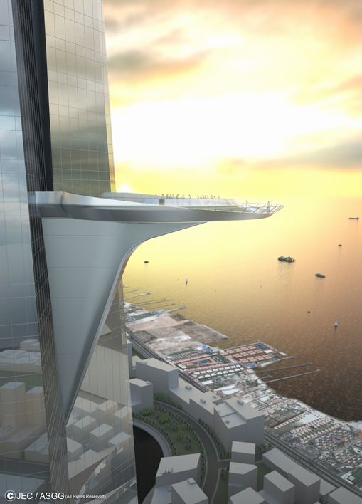 an artist 's impression of a skyscraper with a view of the ocean