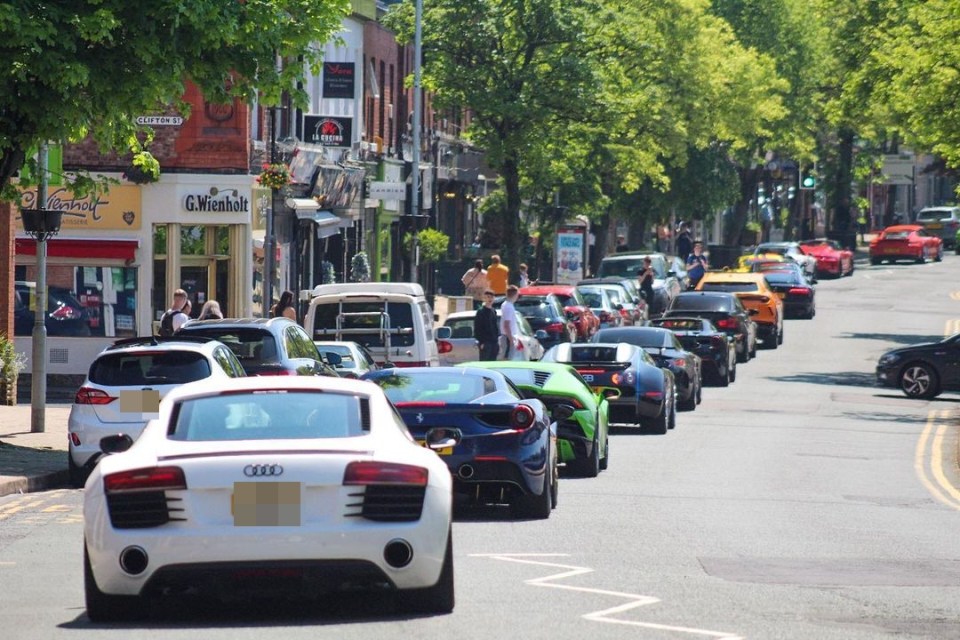 Residents say their High Street is crammed with so many expensive supercars it looks like a car showroom (pictured: Alderley Edge, 2021)