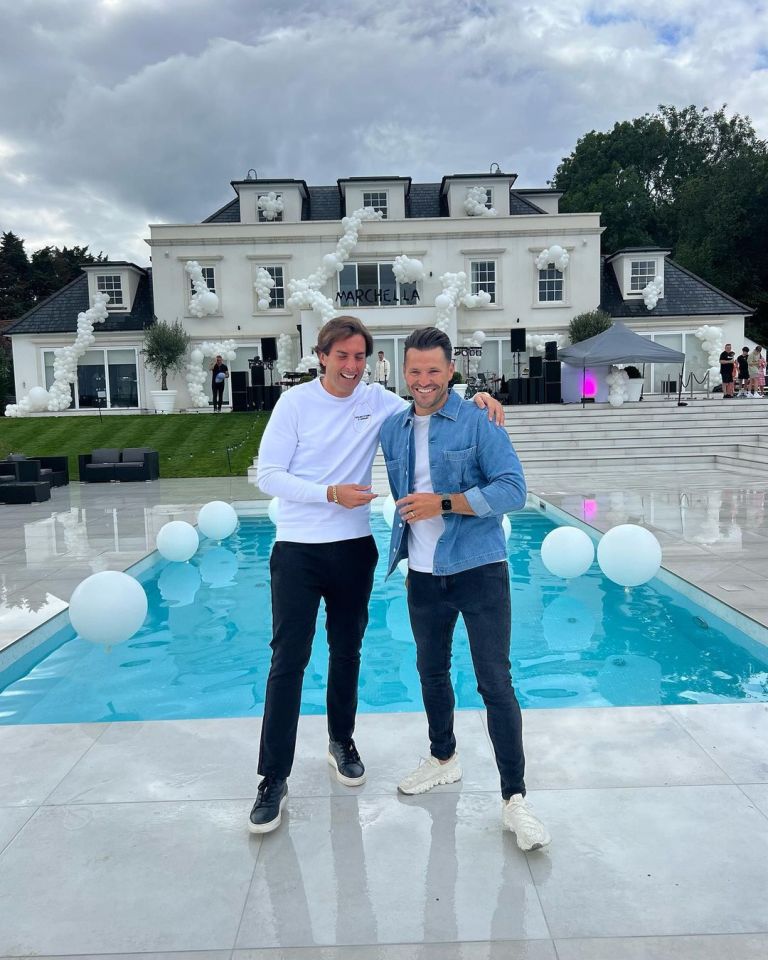 Mark with his friend James Argent at the house warming party for their Essex mansion