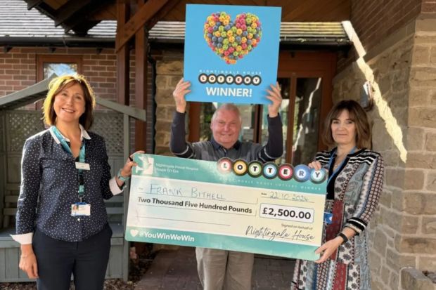 Frank Bithell wins the Nightingale House Hospice Lottery