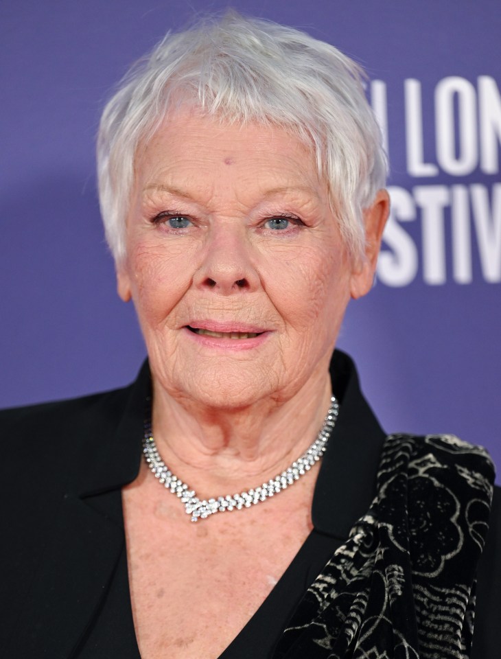 an older woman wearing a necklace stands in front of a sign that says london festival