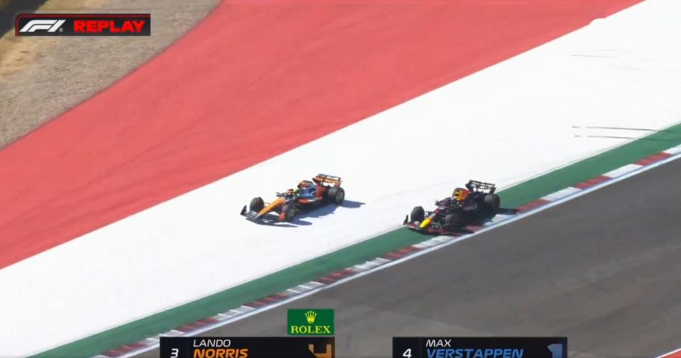 But Max Verstappen did not receive a penalty when he forced Lando Norris off track in the same spot