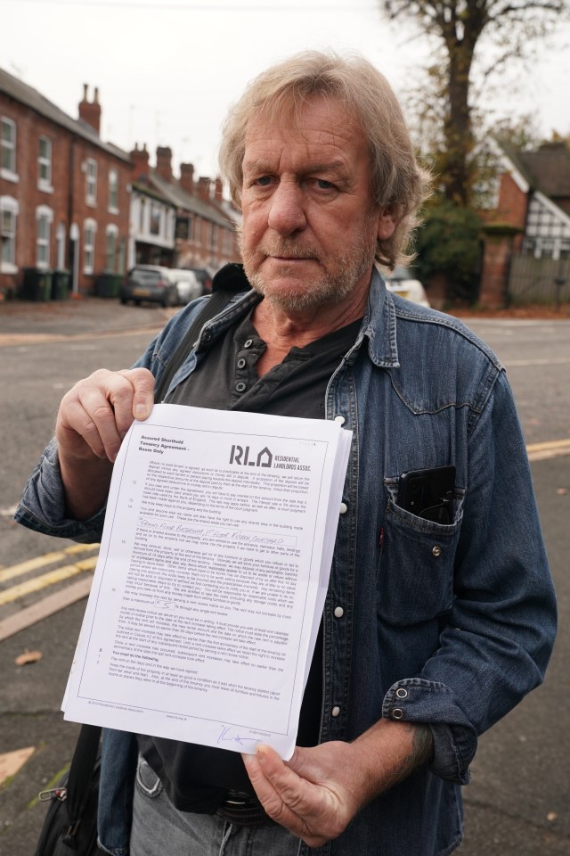 Kevin - holding his tenancy agreement - now faces sleeping rough