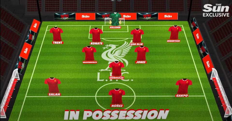 Liverpool set up in 4-2-3-1 shape in possession