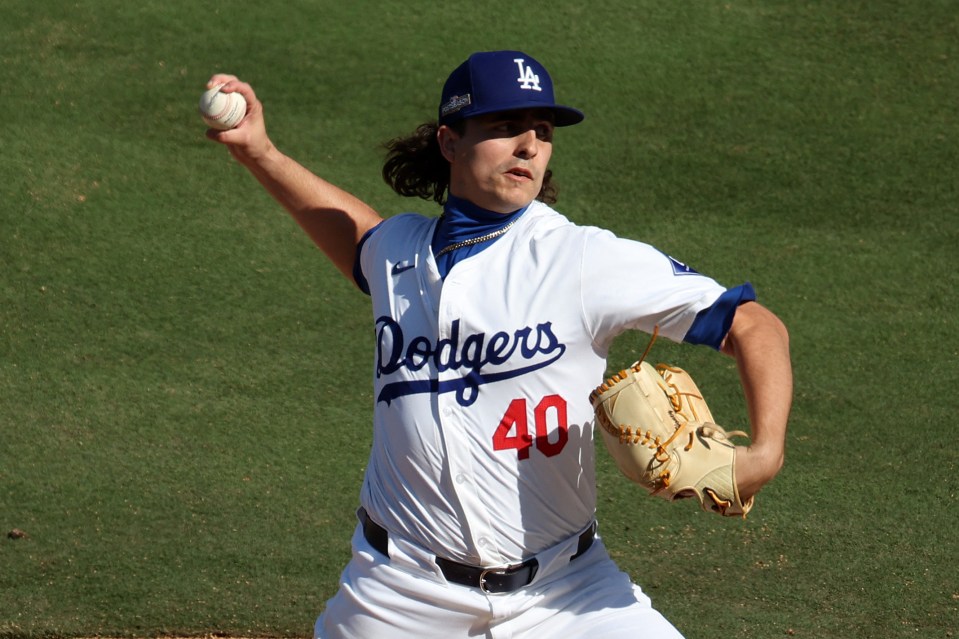 a dodgers pitcher is about to throw the ball