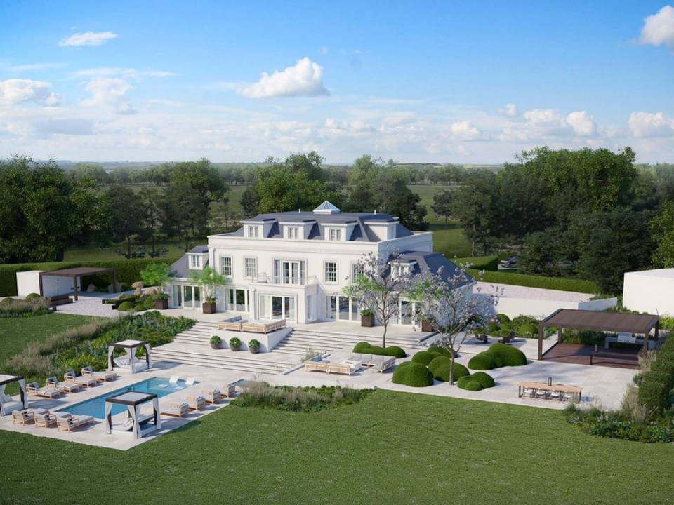 It took three years to build the property, which has a swimming pool and football pitch