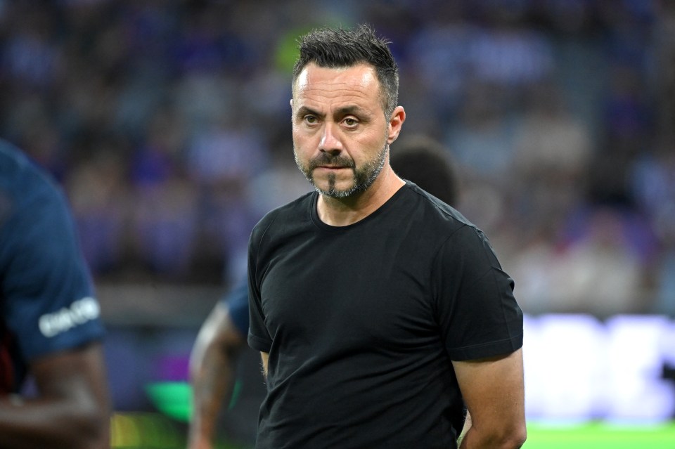 a man in a black shirt stands on a soccer field