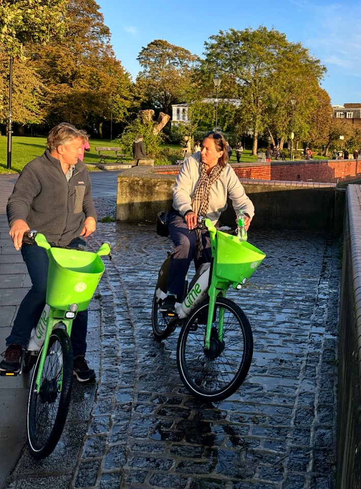 Miranda Hart’s secret husband is a building company boss from Bristol, the pair pictured on a bike ride