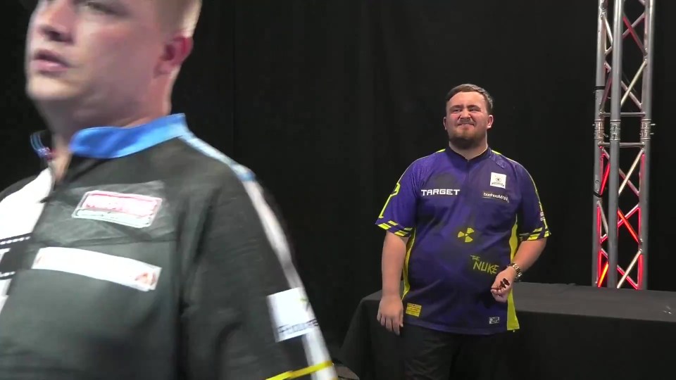 Luke Littler was left grimacing at the end of his defeat at Players Championship 25