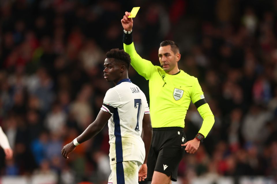 The Arsenal star was shown a yellow card in the first half