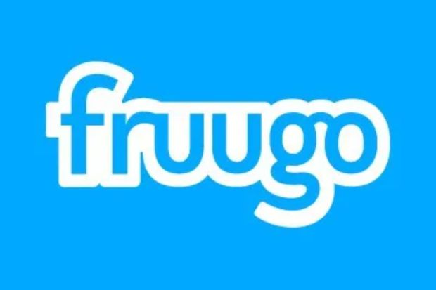 a blue and white logo for fruugo on a blue background