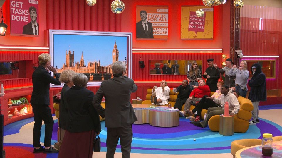 a group of people are gathered in front of a sign that says get tasks done