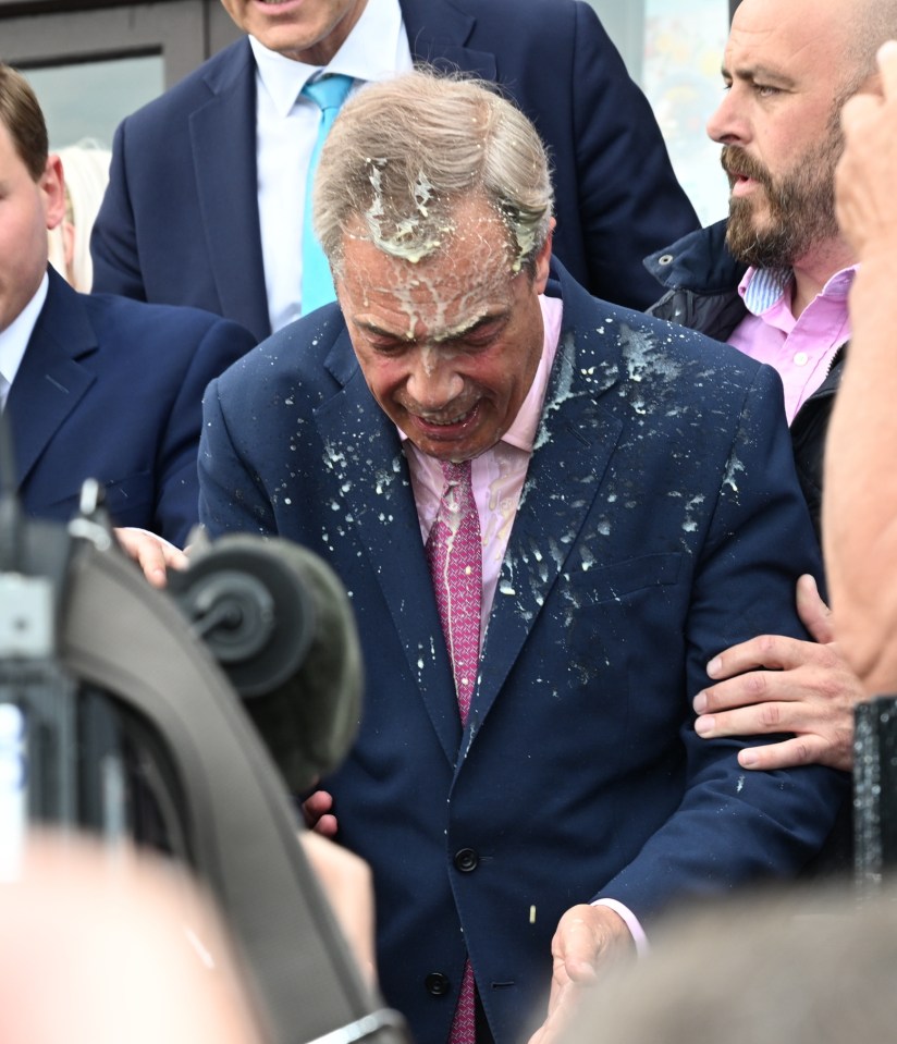 Nigel Farage was covered in milkshake while out campaigning