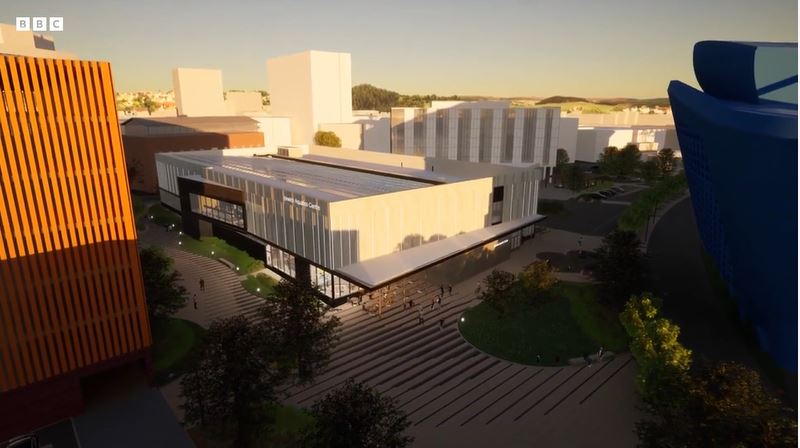 an aerial view of a building with bbc written in the corner