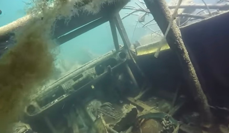 the inside of a car that is under water