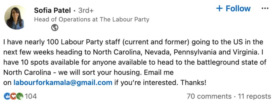 Labour staffer Sofia Patel kicked off the furore with a LinkedIn post