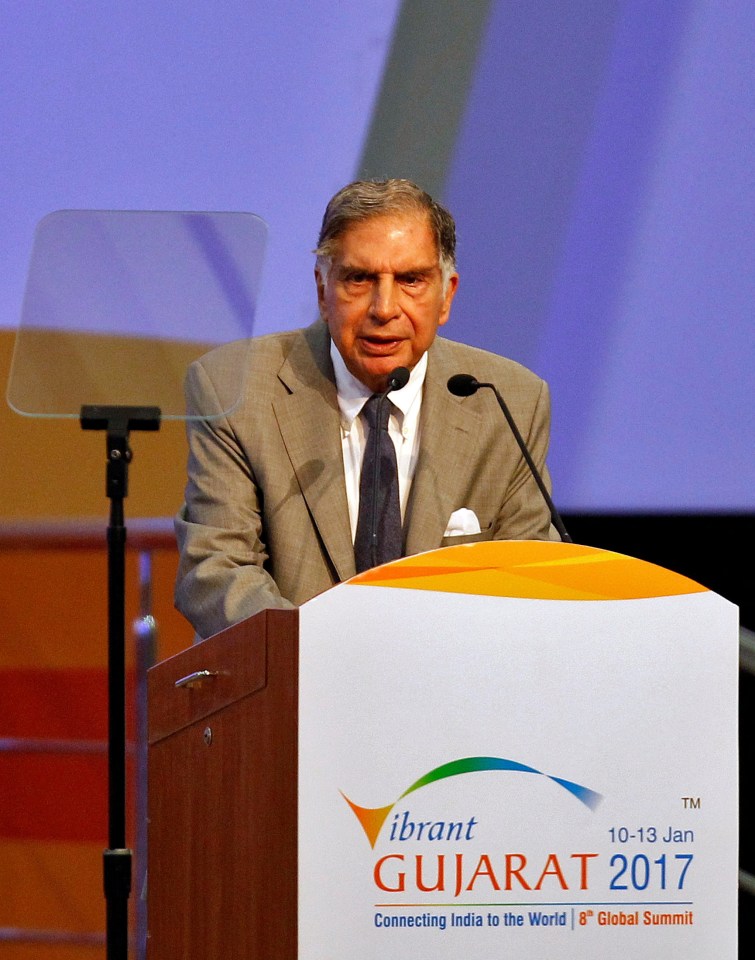 Tata addresses the delegation at the Vibrant Gujarat investor summit in Gandhinagar, India in 2017