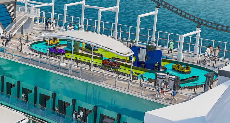 an artist 's impression of a roller coaster on a cruise ship