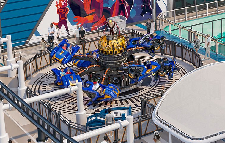 an artist 's impression of a roller coaster with a sign that says ' spiderman ' on it