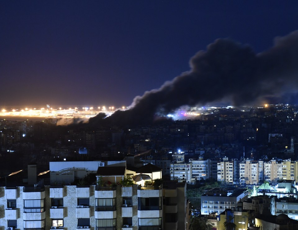 Smoke rises from the Laylaki neighborhood of Dahieh, south of Beirut, after Israeli warplanes target the area