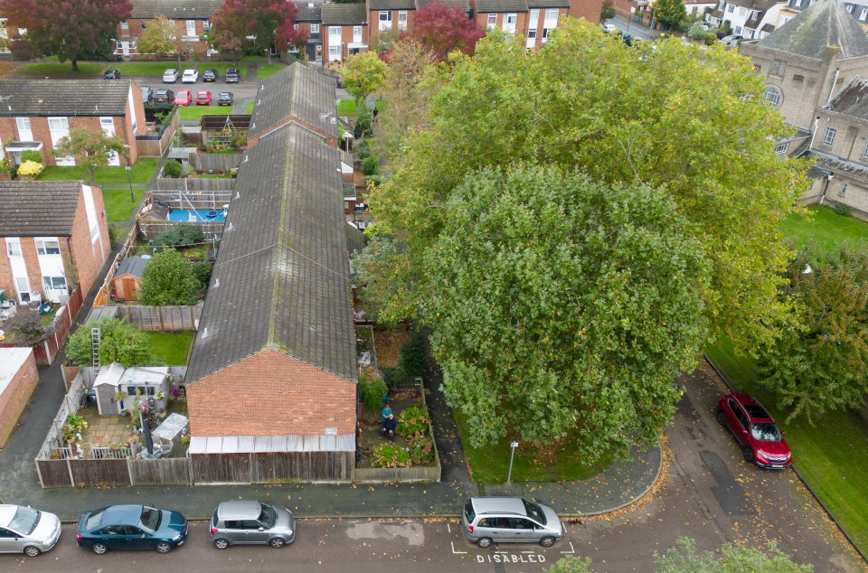 an aerial view of a disabled parking spot