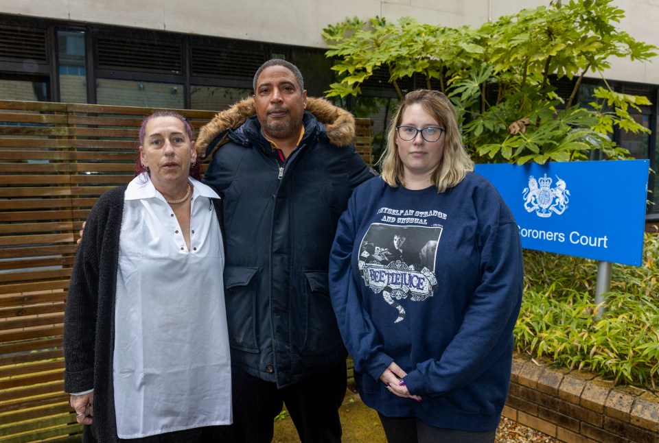 Tamara's boyfriend Raphael Ifil (centre) with her mum Sue and sister Miya outside the court today