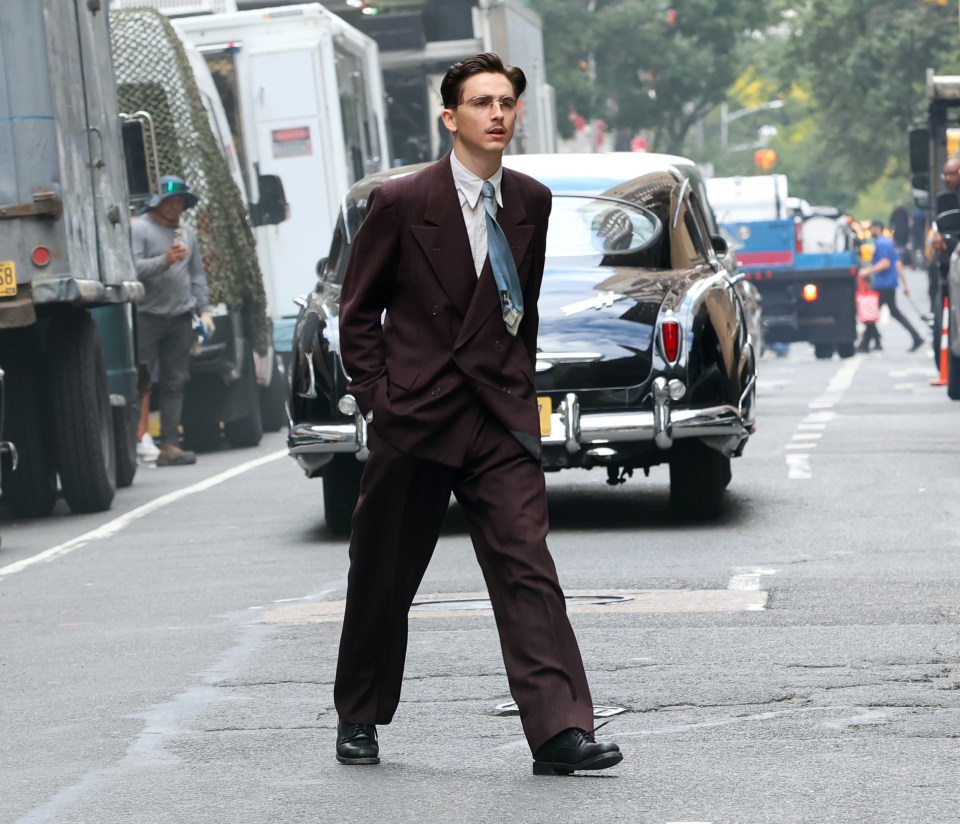 Timothee Chalamet in New York filming scenes for the new movie, Marty Supreme