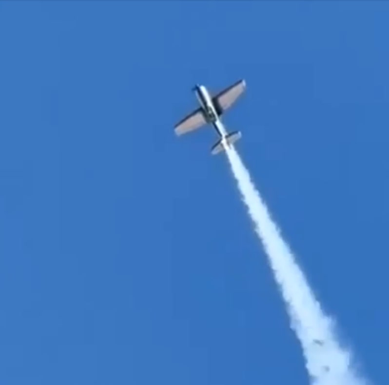 Footage shows Coleman flying through the air performing difficult manoeuvres with the plane