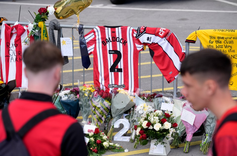 Tributes outside Bramall Lane to former Sheffield United player Baldock