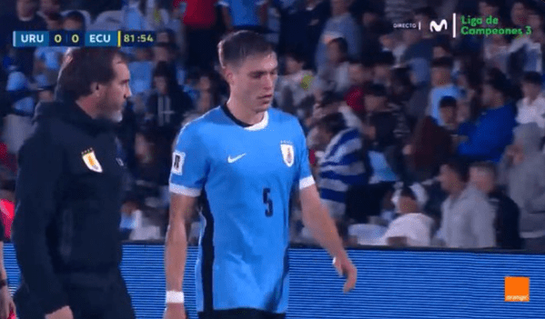 Manuel Ugarte limped off during Uruguay's 0-0 draw with Ecuador